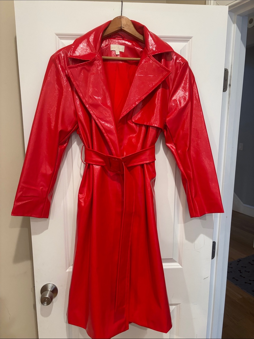 Torn by Ronny Kobo Glossy Red Trench with Belt